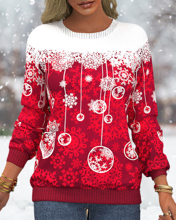 Pull de Noël à imprimé flocon de neige et manches raglan