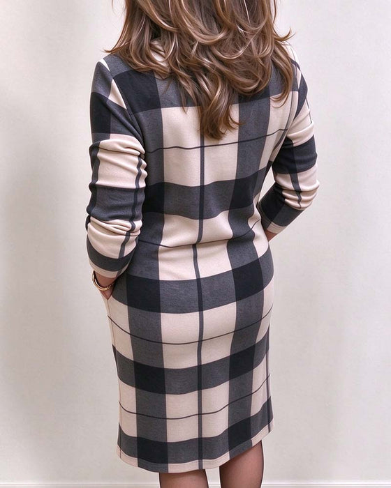 Robe À Carreaux Col Roulé Slim Fit