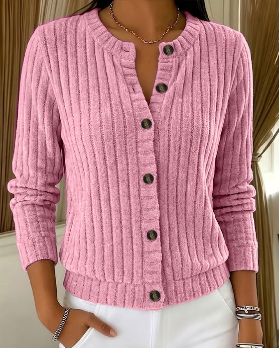 Manteau Col Rond Bouton Devant Élégant