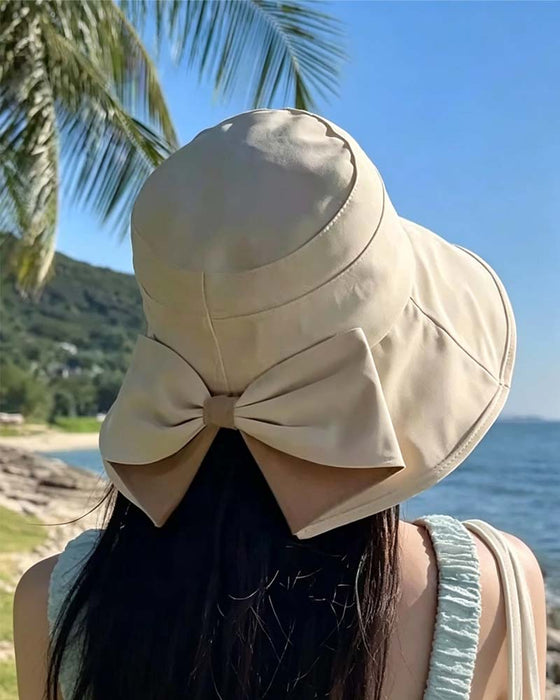 Chapeau Femmes Large Bord Pliable Nœud Soleil