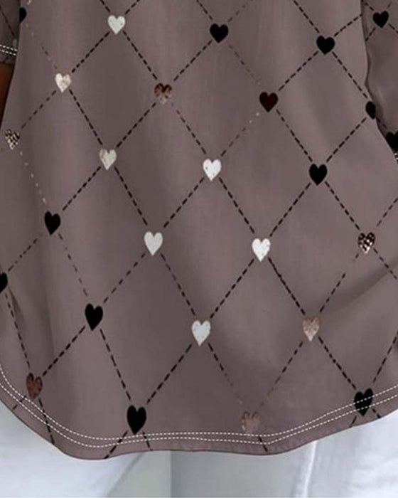 T-Shirt Cœur Carreau Col V