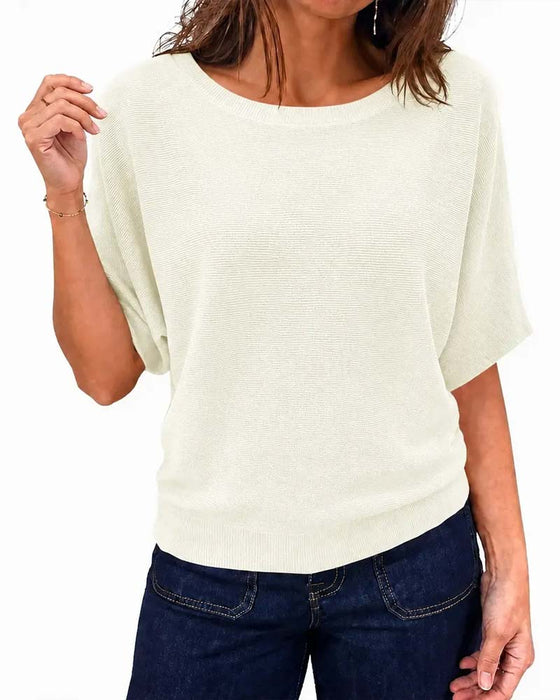 Pull Col Rond Manche Courte Unie