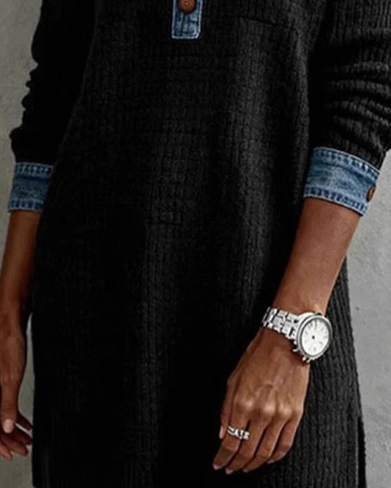 Blouse Col De Chemise Denim Panneau