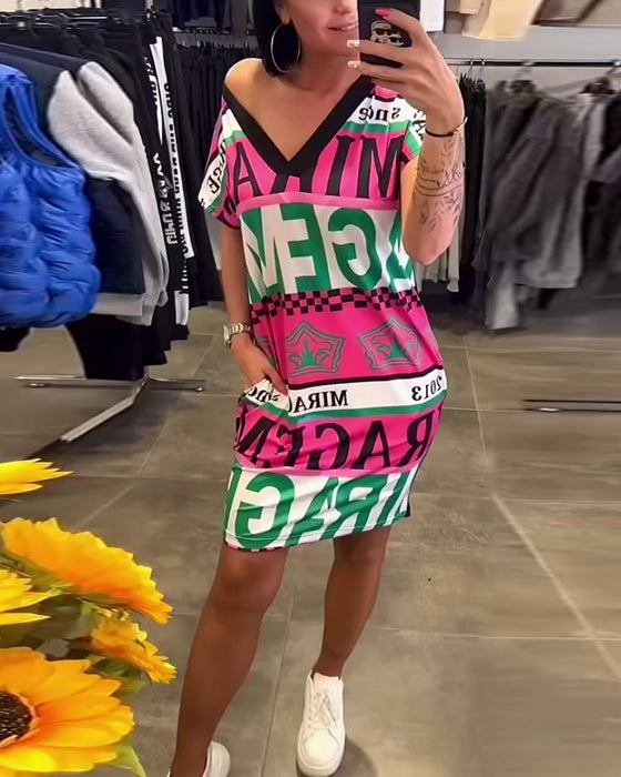 Robe Imprimée Col En V Manches Courtes