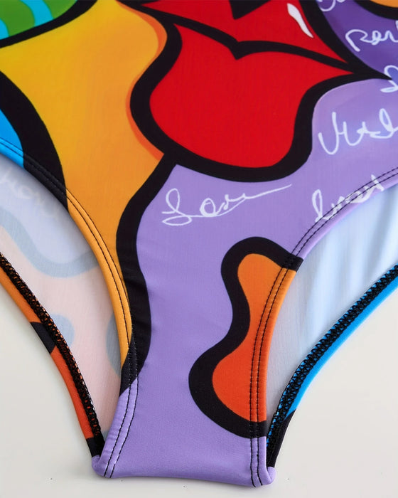 Maillot De Bain Sans Manches Imprimé Une-Pièce