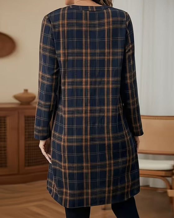 Robe À Carreaux Manches Longues Ligne A