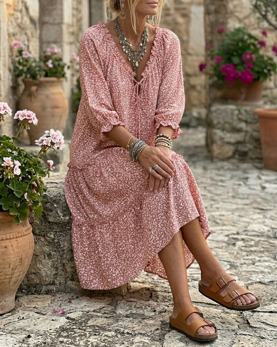 Robe Fleur Imprimé Volant Attache