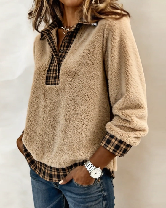 Solid color patchwork plaid top