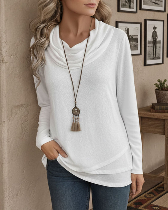 Haut Col Cowl Irrégulier Manches Longues