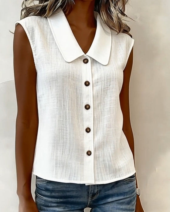 Chemise Sans Manches Col En Lin-Coton