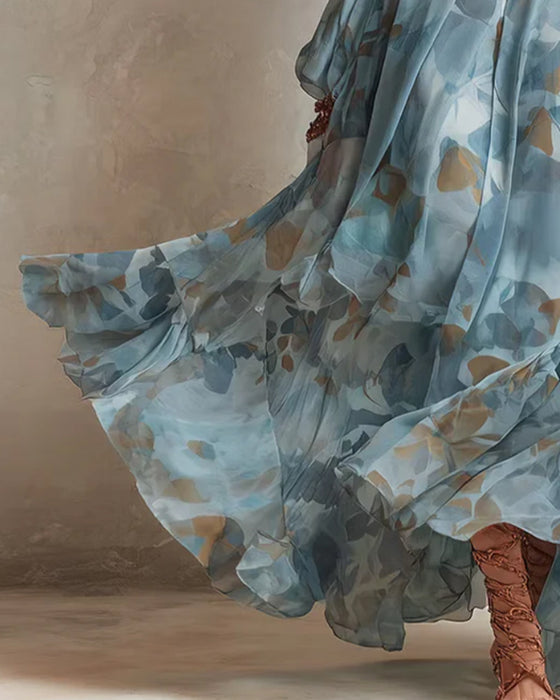 Robe À Décolleté En V Avec Manches Ballon Et Coupe Fluide