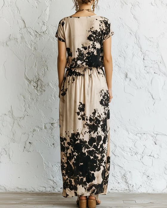 Robe Encre Lavage Imprimé Tricot Maxi