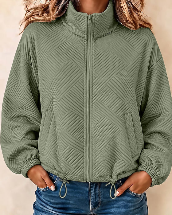 Manteau Col Montant Fermeture Éclair Court