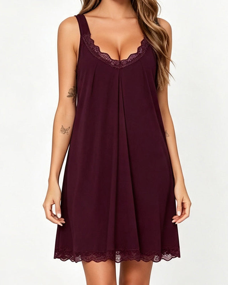 Robe De Sommeil Unie En Dentelle