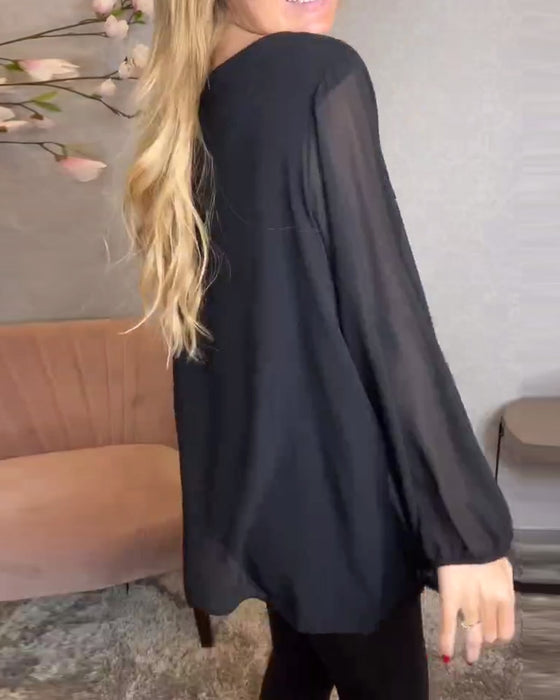 Chemise Col Rond Manches Longues Sequins