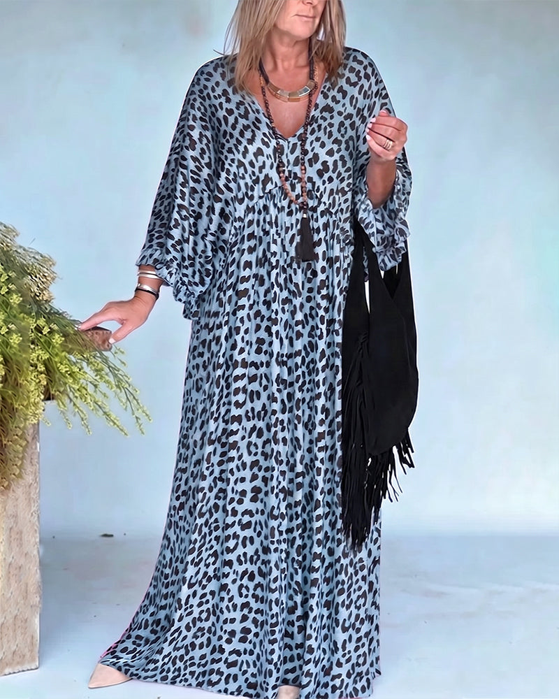 Robe Col En V Imprimé Léopard Coupe Loose Décontractée