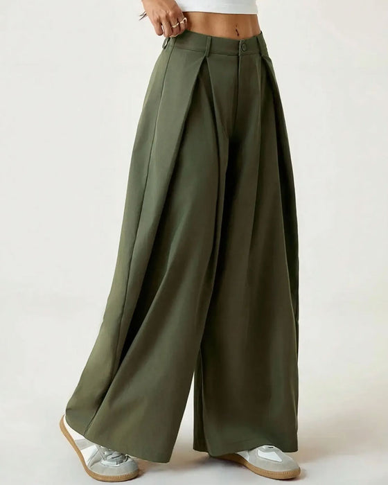 Pantalon Taille Haute Plissé Jambe Large