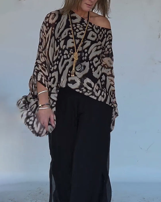 Blouse À Manches Longues Avec Imprimé Chauve-Souris Irrégulier