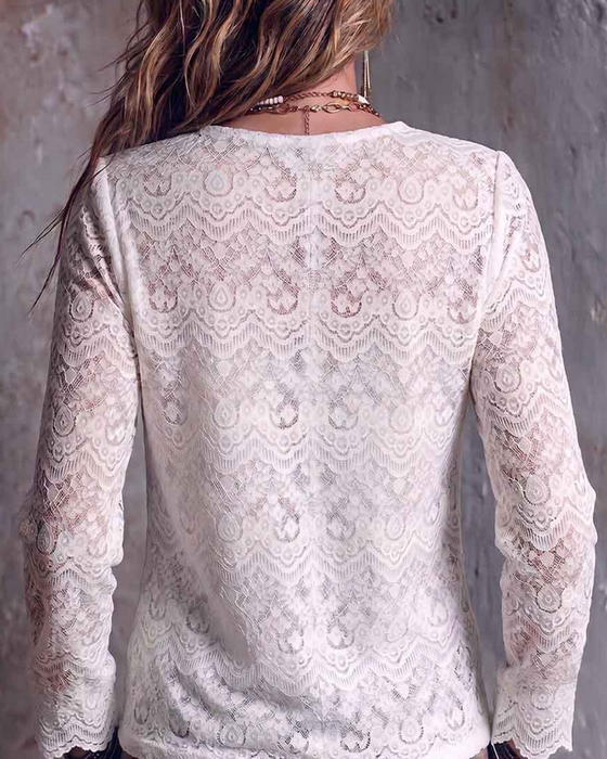 Blouse Col V Manche Longue Décontractée