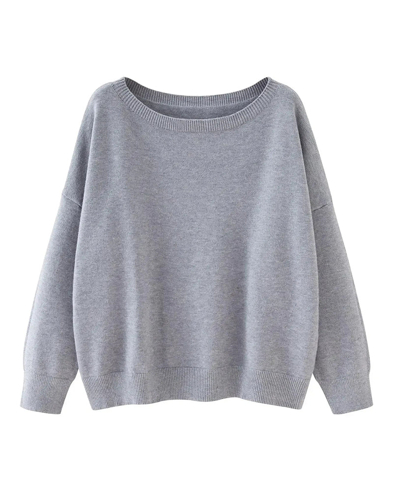 Pullover Col-Rond Drop-Épaule Unie Ample