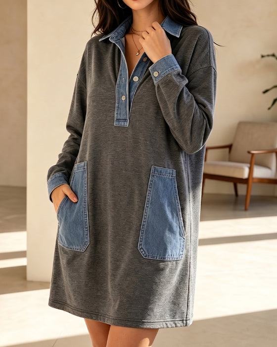 Robe Col Polo Denim Patchwork