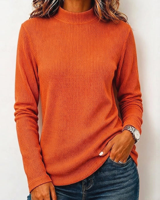 Blouse Décontractée Col Mock Manches Longues