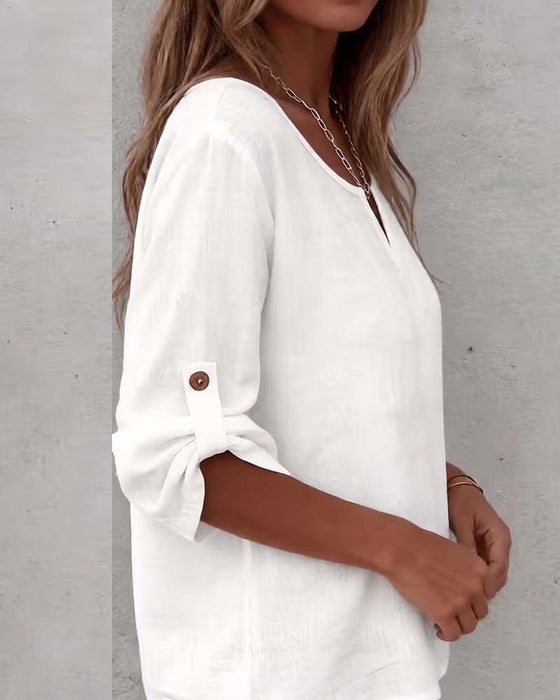 Blouse Unie Décontractée Bouton