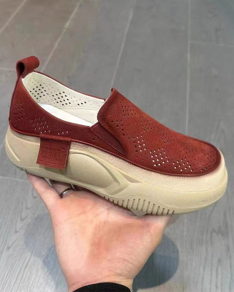 Chaussures Semelle Épaisse Femme Évidé Mocassins Bout Rond Capuchon