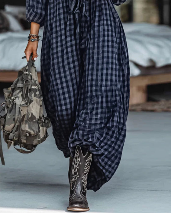 Robe Tendance À Revers Écossais Et Lien