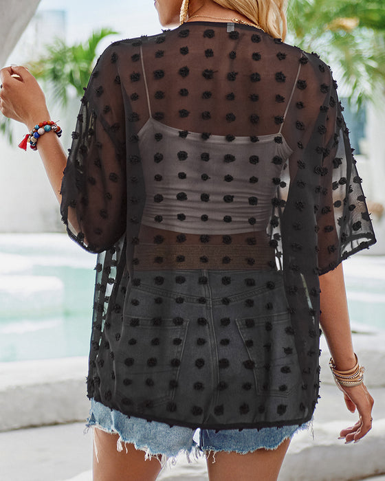 Pardessus fin à manches mi-longues en jacquard de couleur unie