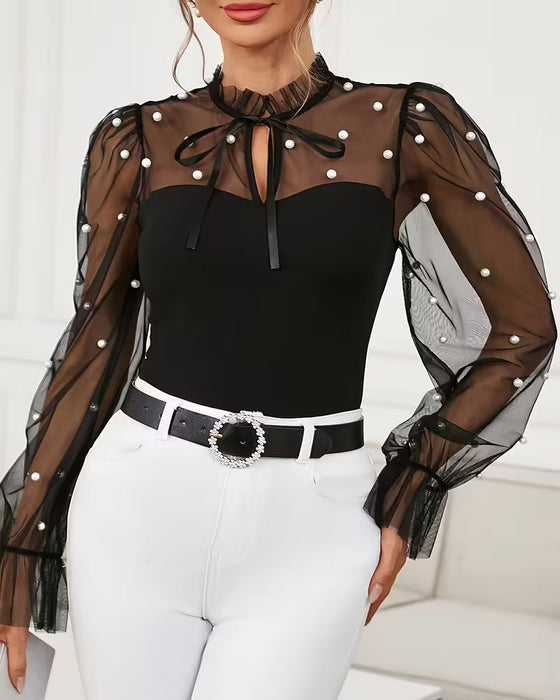 Blouse Unie Manche Bouffante Tendance