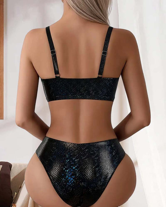 Bikini Imprimé Serpent Cordon Poitrine Taille Haute Triangle
