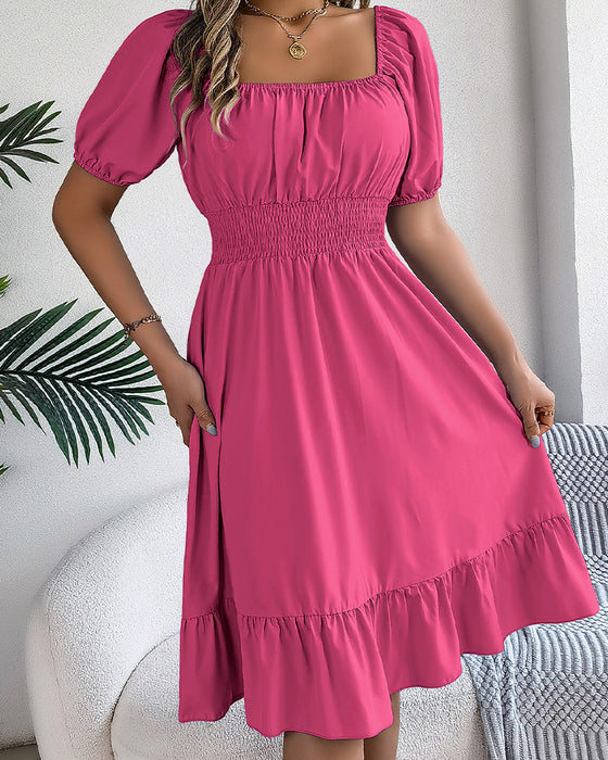 Robe Col Carré Taille Cintrée Volant Ligne A