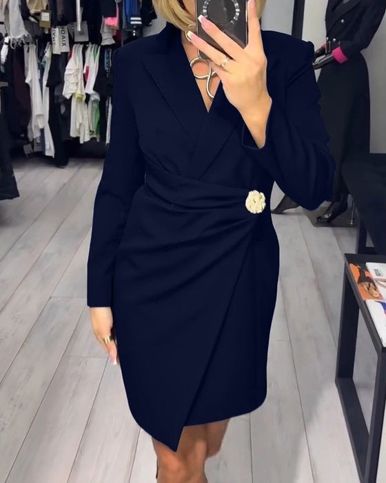 Robe Unie À Col Tailleur Tendance