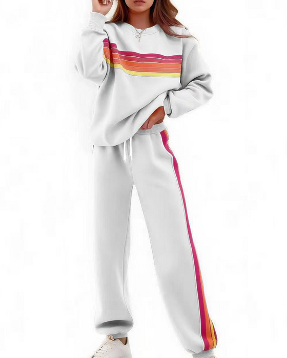 Ensemble Sweatshirt Rayé Coloré Et Pantalon De Jogging