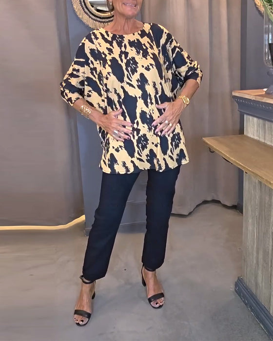 Blouse Col Rond Imprimée Fendue