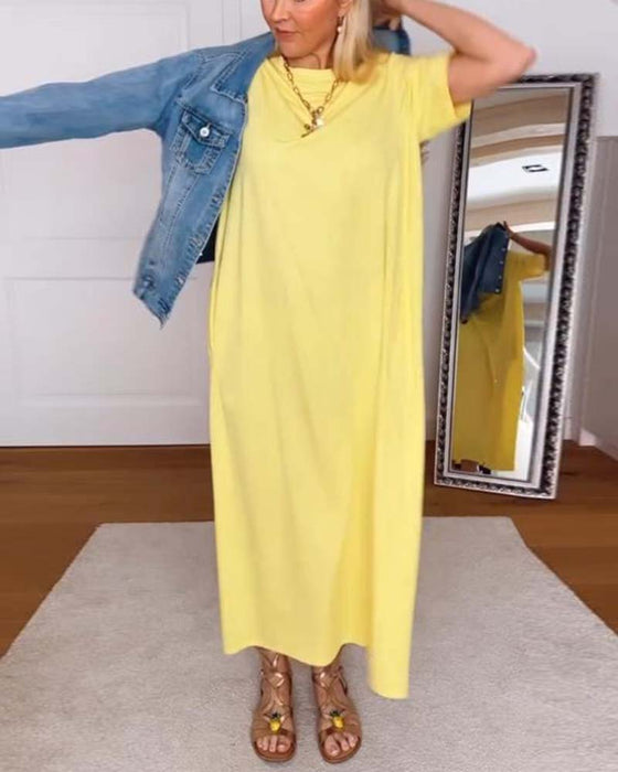 Robe Décontracté Col Rond Uni Droit