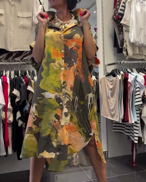 Robe Col De Chemise Bloc De Couleur Fente