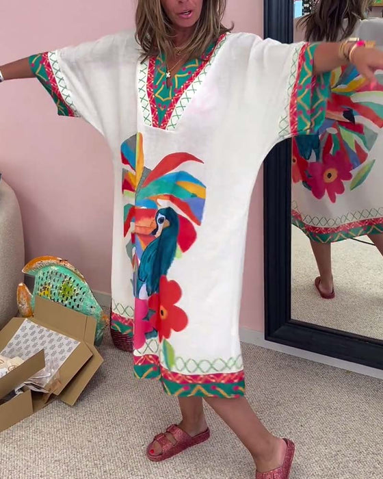 Robe à col en V imprimée Graffiti