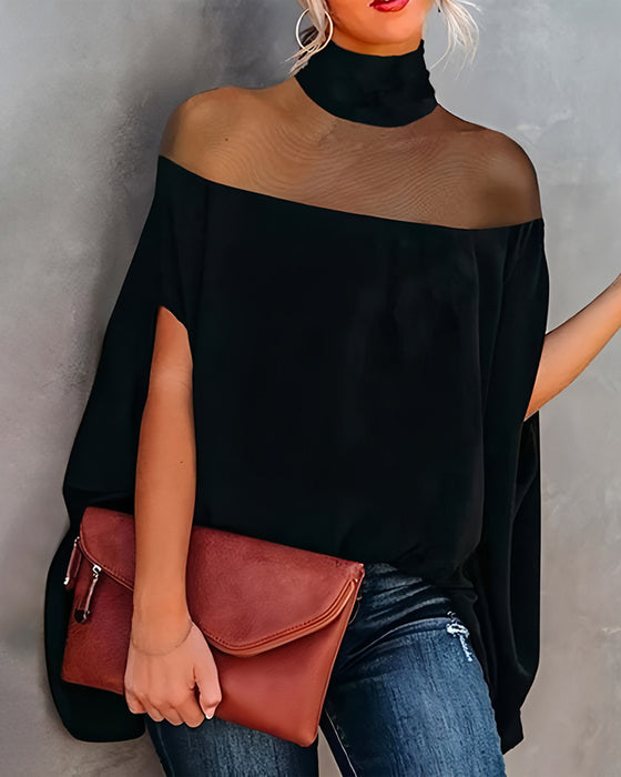 Blouse Transparente Épaules Dégagées Manche Dolman
