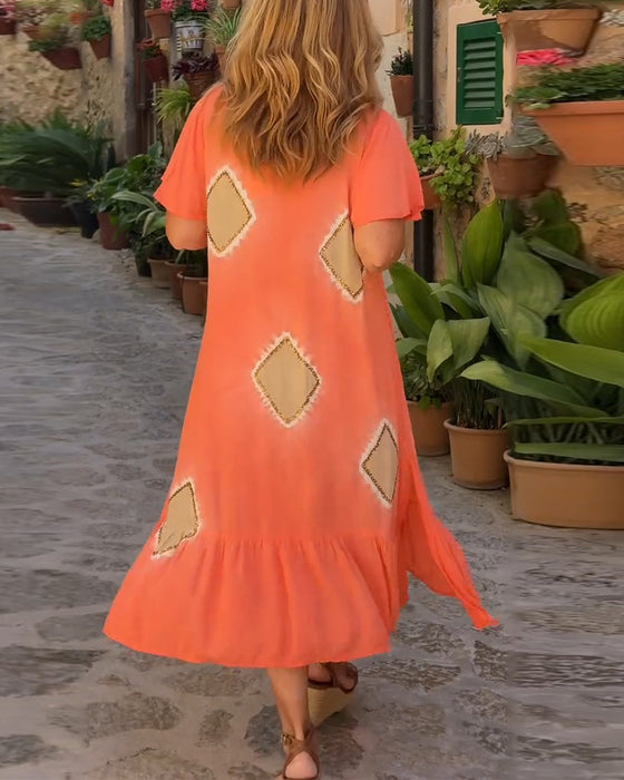 Robe Imprimé Géométrique Col V Lâche