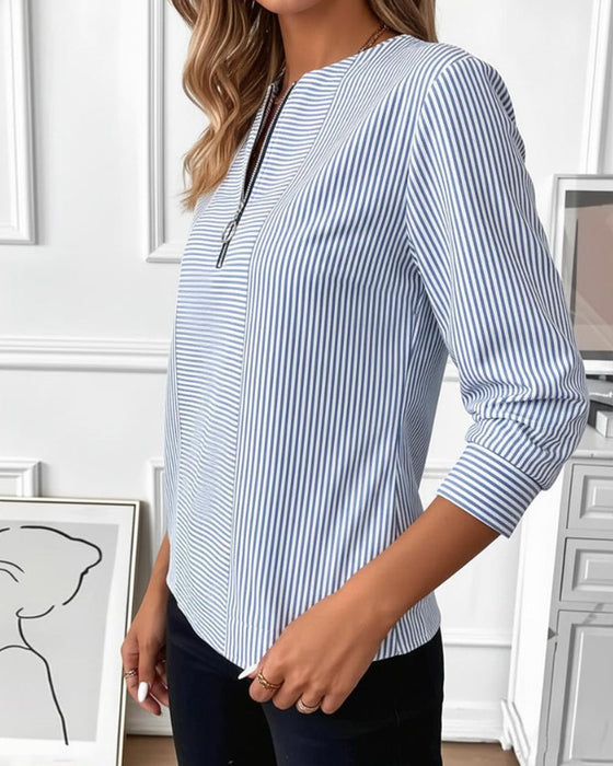Blouse Rayée Patchwork Fermeture Éclair