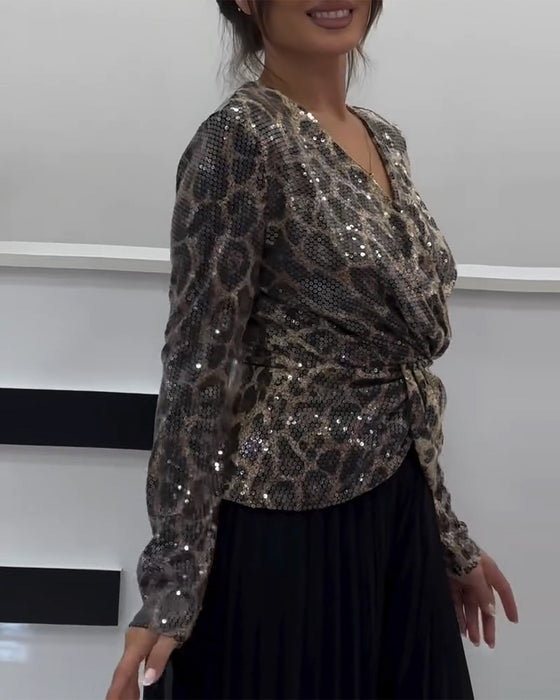 Chemise Col V Imprimé Léopard Taille Haute