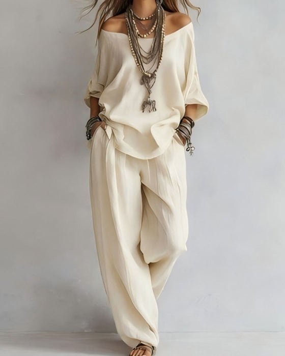 Ensemble Off-Shoulder Pantalon Large Deux Pièces