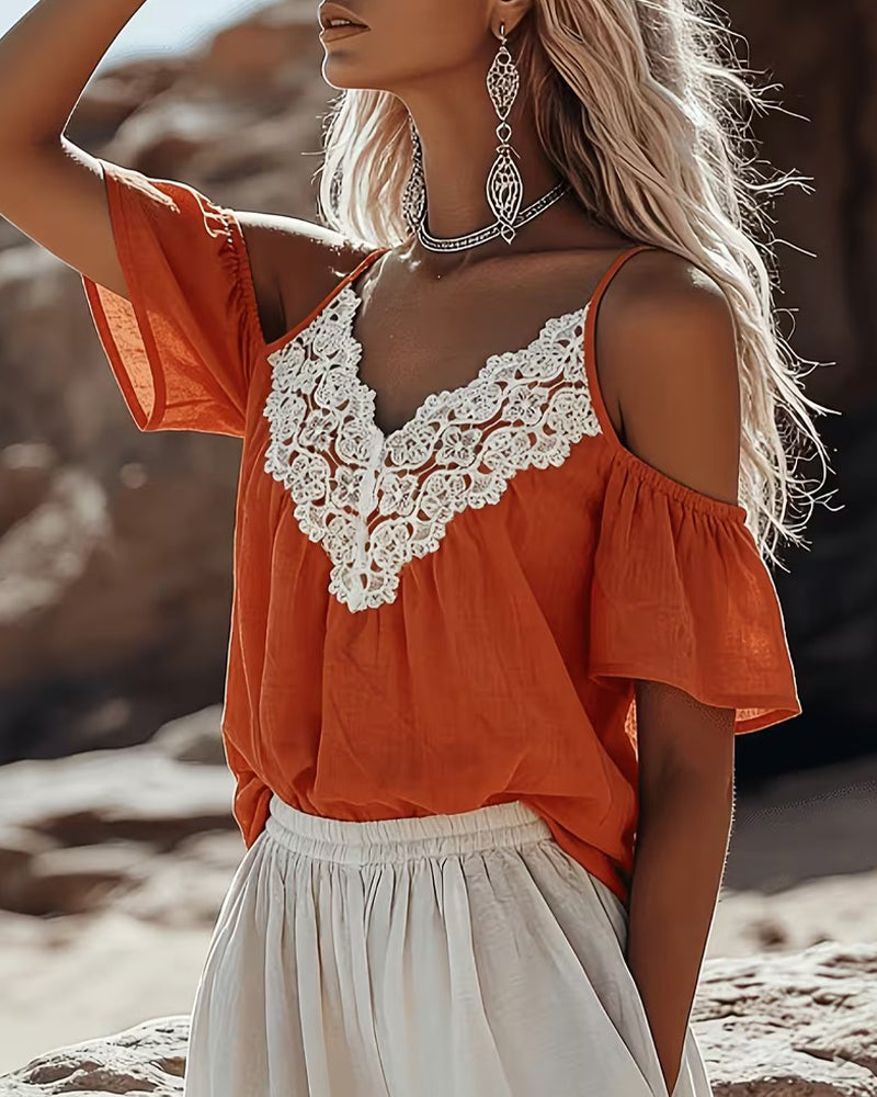 Blouse Dentelle Patchwork Off-Épaule