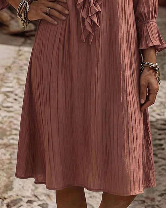 Robe Col Volant Attacher Trois Quart Manche