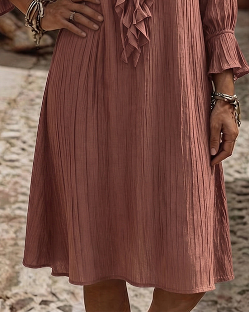 Robe Col Volant Attacher Trois Quart Manche