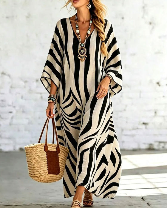 Robe Col V Zèbre Lâche Vacances