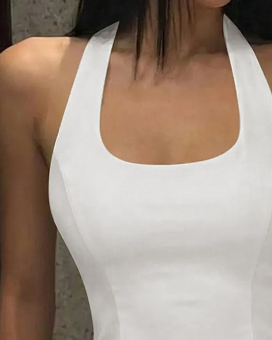 Tank Tops Halter Col Carré Chic
