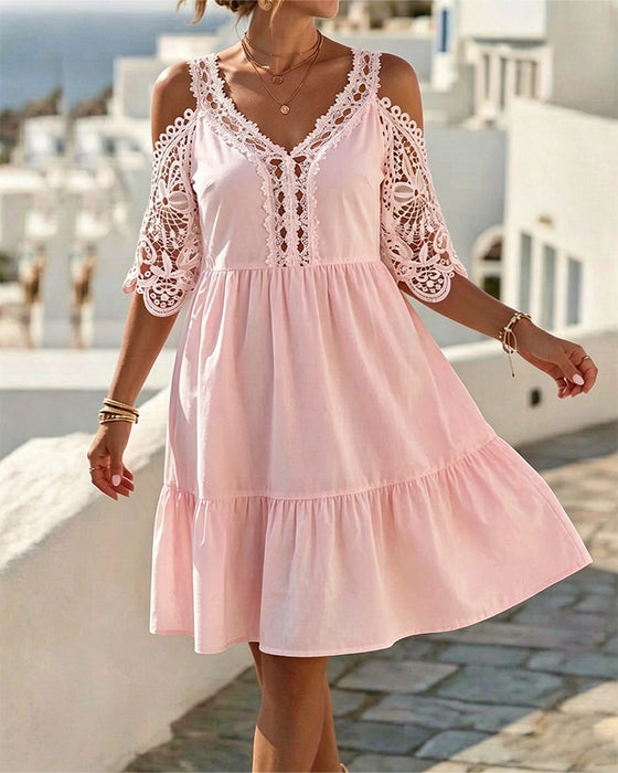 Robes Dentelle Off-Shoulder À Volants Court
